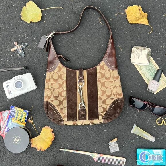Vintage suede and leather Coach shoulder bag - Picture 1 of 6